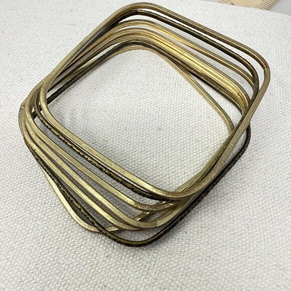 Rounded Square Shaped Stacking Bangle Set‎ of 7 Bracelets Modern Gold-Tone - Picture 2 of 5